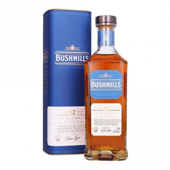 Bushmills 12 Year Old Irish single malt whiskey bottle