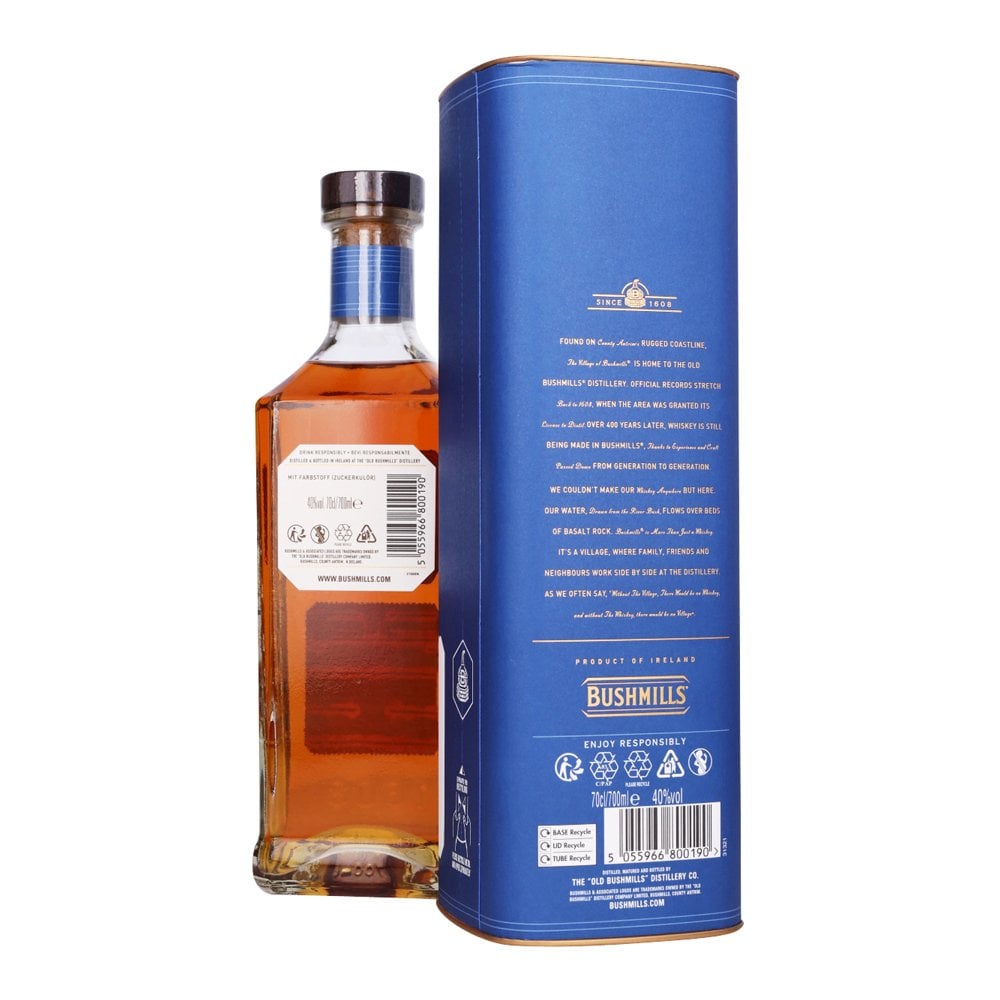 Bushmills 12 Year Old Irish single malt whiskey bottle
