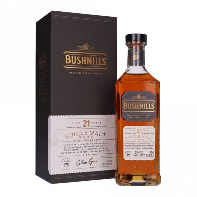 Bushmills 21 Year Old Irish single malt whiskey bottle premium aged