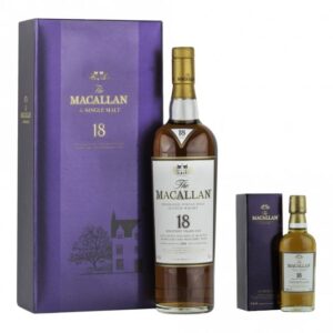 Macallan 18 Year Old 1991 Sherry Oak with 5cl miniature vintage Speyside Scotch whisky set for sale authentic