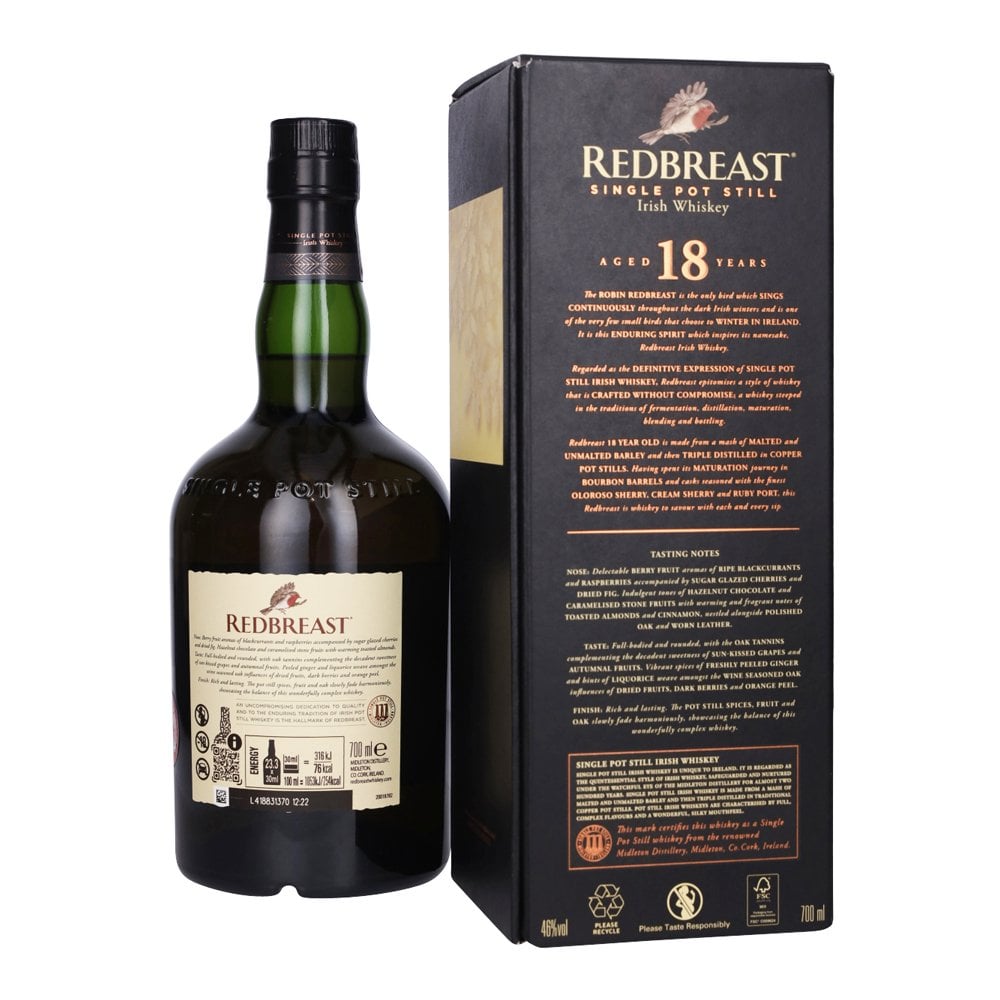 Redbreast 18 Year Old Irish whiskey single pot still premium bottle